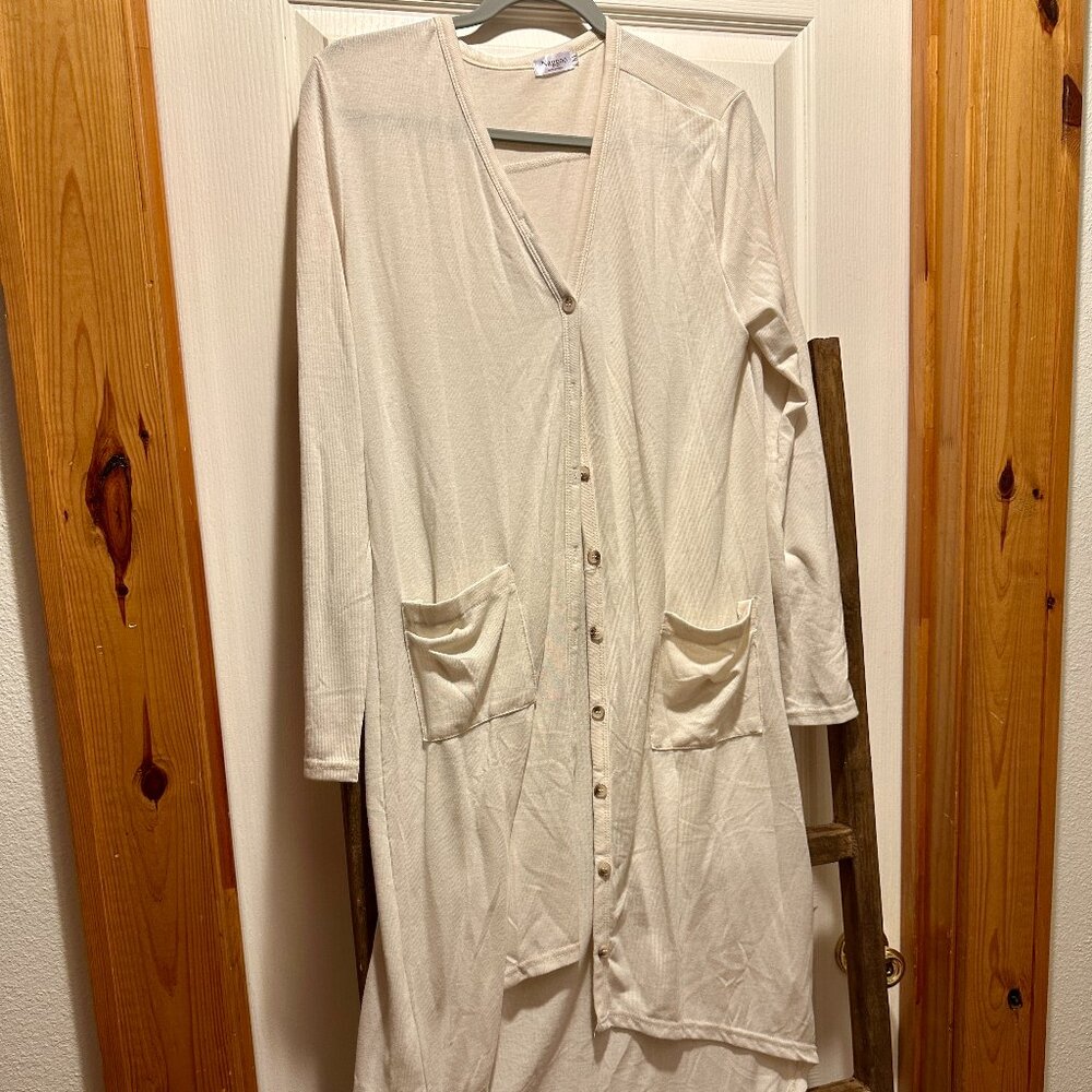 Soft Lightweight Casual Beige Duster Cardigan with Buttons M